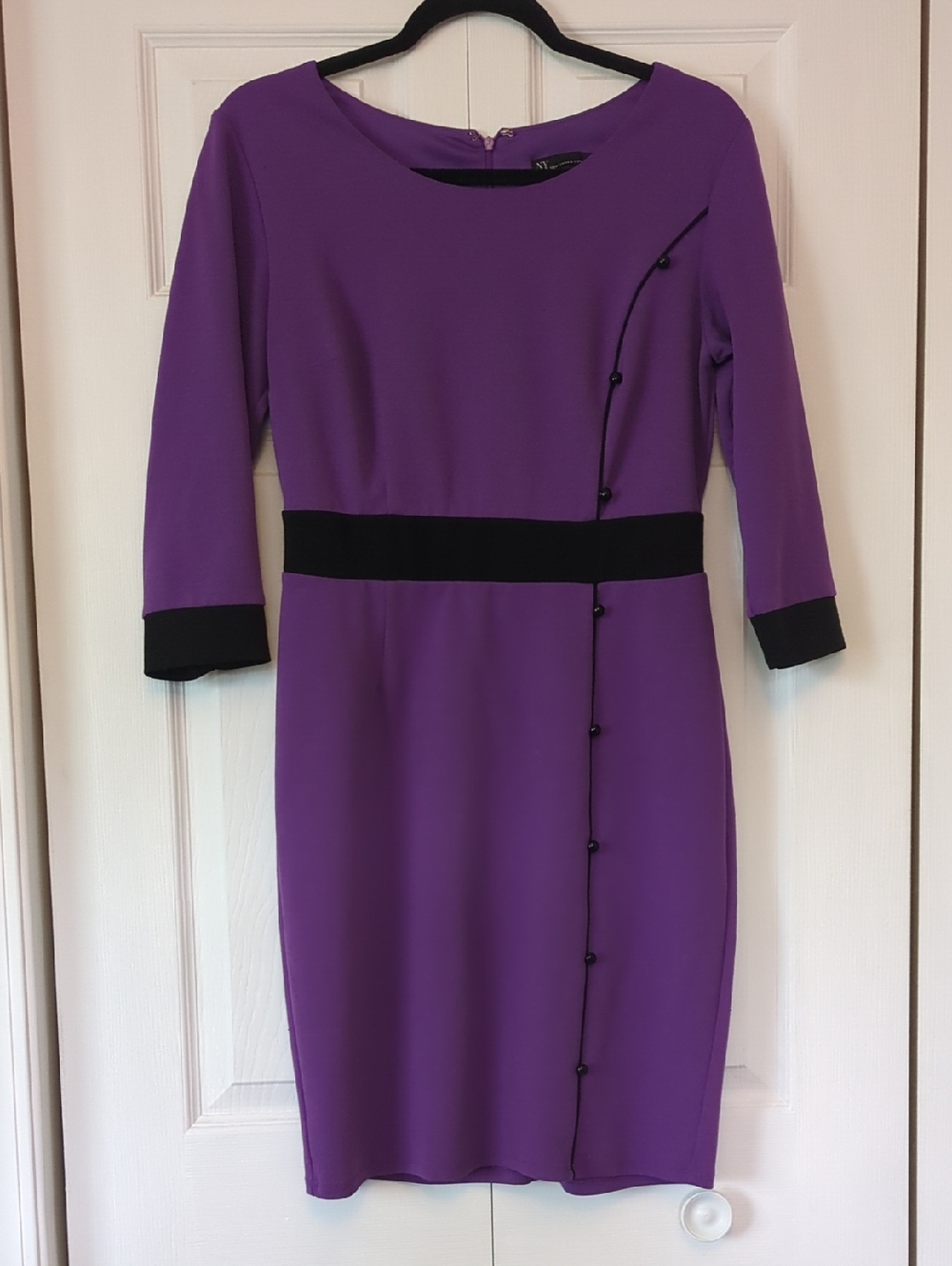 NY&C Purple Sheath Dress with Black Button Details